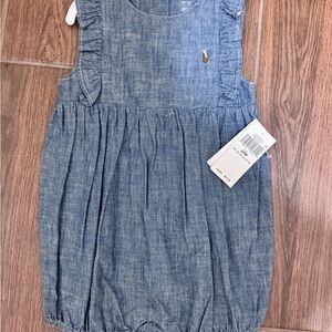 Polo Ralph Lauren Baby Girl's Ruffled Chambray Bubble Romper, Size 24 months